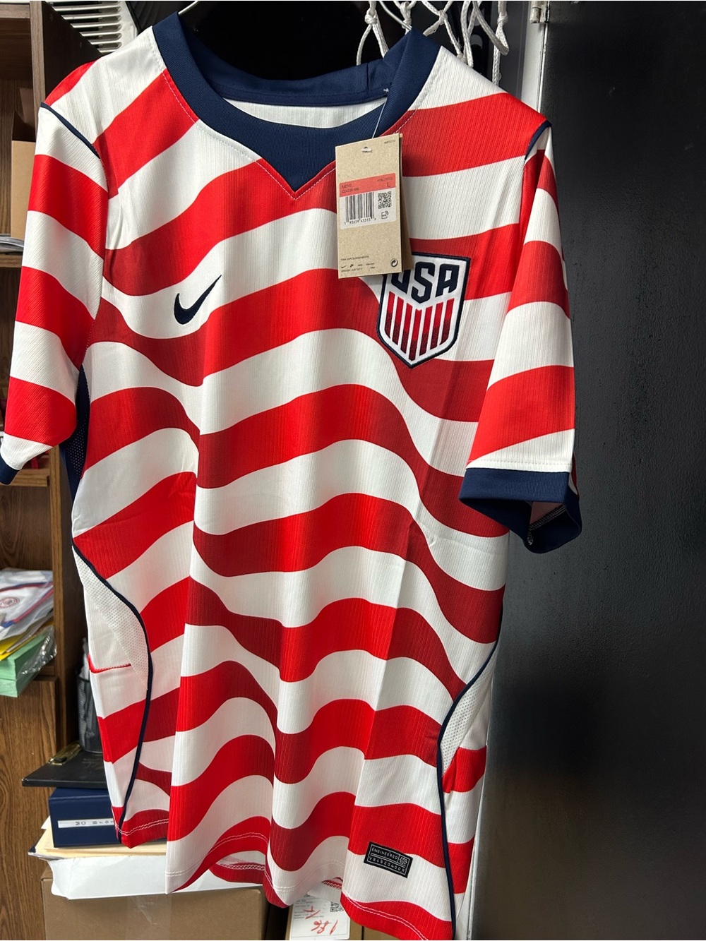 Nike Red & White USA Wave Stripe Soccer Jersey